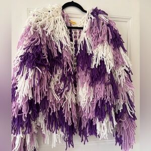 Purple Shaggy Crochet Jacket Cardigan